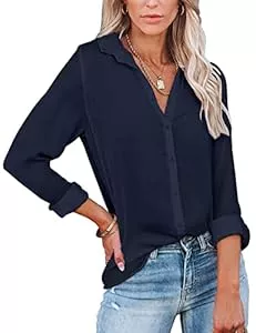 UMIPUBO Hemdblusen UMIPUBO Bluse Damen Elegant V-Ausschnitt Langarm Casual Shirt Geknöpftes Oberteil Fashion Arbeit Hemden Tops für Frauen