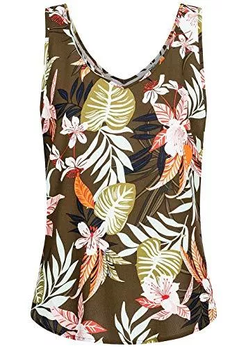 ONLY Ärmellose Blusen ONLY Damen V-Neck Top Tropical Print Kalamata Oliv