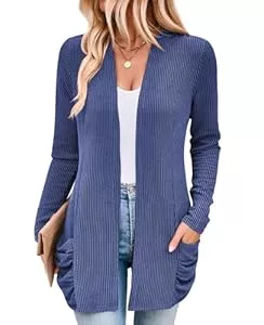 BAISHENGGT Strickjacken BAISHENGGT Damen Vorne Offnen Strickcardigan Langarm Gerippt Freizeit Herbst Strickjacke mit Taschen