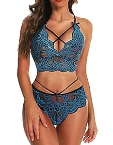 Donnalla Unterwäsche & Dessous Donnalla Frauen Sexy Dessous Spitze BH und Panty Set Mesh 2 Stück Bralette