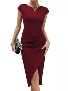 Missufe Cocktail Missufe Damen Cocktailkleid Wickelkleid Partykleid Midikleid Elegant Bodycon Figurbetontes Sommerkleider