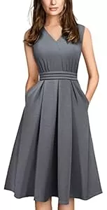 HOMEYEE Cocktail HOMEYEE Damen Vintage 50er Ärmellos Cocktail Retro mit Pocket Flared Kleid A196