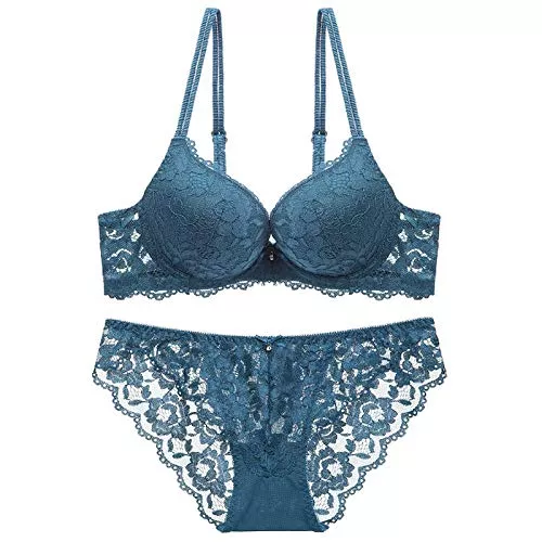 Necalisi Unterwäsche & Dessous Necalisi Dirndl BH Damen Set Spitze Riemchen Bralette und Panty Set Maximizer Push up BH