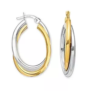 LeCalla Schmuck LeCalla Sterling Silber Schmuck Zwei-Ton-Drei-Ton Verflechtung Oval & Runde Form poliert klobige Reifen Ohrringe für Frauen