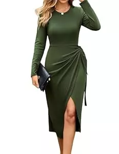 GRACE KARIN Cocktail GRACE KARIN Damen Elegant Bodycon Kleid Rundhalsausschnitt Wärme Cocktail lange Ärmel Wickelkleid Business Party Herbst Winterkleid Midi