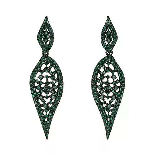 EVER FAITH Schmuck EVER FAITH Blatt Ohrringe Kostüm Party Schmuck 2 Blatt Runde Kristall Ausgehöhlte Kronleuchter Ohrhänger für Damen