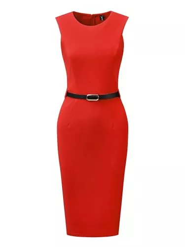 Allegra K Cocktail Allegra K Damen Etuikleid Mit Gürtel, Ärmellose, Lässige Bürokleider Mit Rundhalsausschnitt