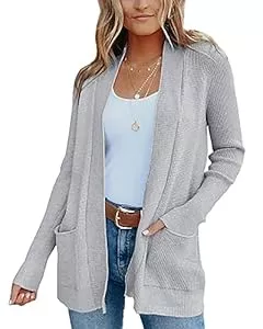 Fessceruna Strickjacken Fessceruna Damen Langarm Strickjacke Vorne Offen Cardigans Leicht Gestrickt Jacke mit Taschen