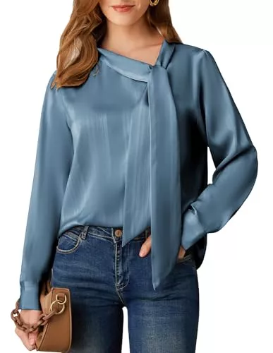 GRACE KARIN Langarmblusen GRACE KARIN Satin Bluse Damen Oberteile Elegant Business Tunika Shirt Lässig Blusen Damen Langarm Casual