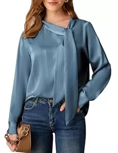 GRACE KARIN Langarmblusen GRACE KARIN Satin Bluse Damen Oberteile Elegant Business Tunika Shirt Lässig Blusen Damen Langarm Casual