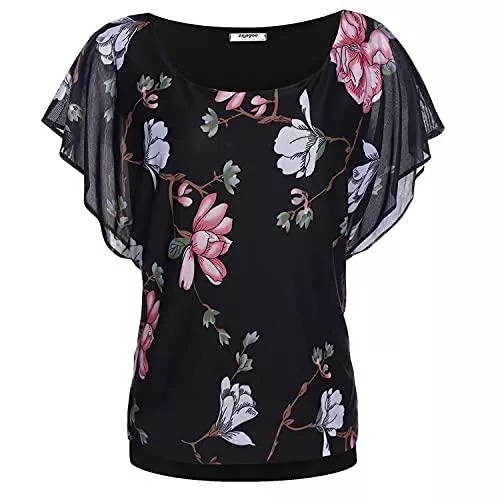 Zeagoo Kurzarmblusen Zeagoo Damen Fledermaus Batwing Chiffonbluse Tunika T-Shirt Top Bluse Kurzarm Rundkragen Sommer Casual Loose Fit