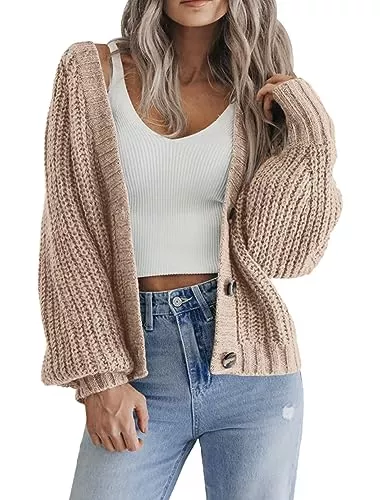 Hotouch Strickjacken Hotouch Strickjacke Damen Kurz Strick Cardigan V-Ausschnitt Knopfleiste Open Front Sweater Elegant Casual Schulterjacke Top