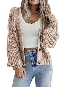 Hotouch Strickjacken Hotouch Strickjacke Damen Kurz Strick Cardigan V-Ausschnitt Knopfleiste Open Front Sweater Elegant Casual Schulterjacke Top