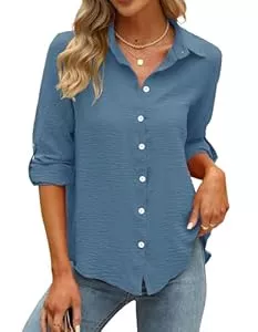 Odosalii Hemdblusen Odosalii Damen V-Ausschnitt 3/4 Ärmel Chiffon Causal Lässige Oberteile Oberteil Tops Langarmshirt Shirts Tunika Hemd Bluse