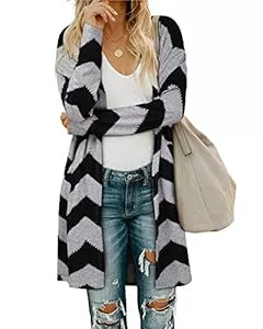 OUGES Strickjacken OUGES Damen Langarm Strickjacke Lang Leicht Cardigan Casual Strickmantel mit Taschen