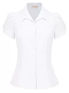 Belle Poque Hemdblusen Belle Poque Damen Sommer Bluse Kurzarm Oberteile Knopleiste Reverskragen Slim Fit Tops Freizeit Büro