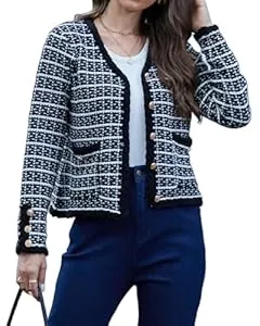 Belle Poque Blazer Belle Poque Damen Strickjacke V Ausschnitt Langarm Vintage Cardigan mit Taschen