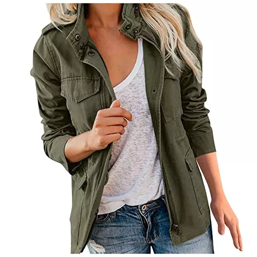 FUPODD Jacken FUPODD Damen-Jacken Moto Bikerjacke Winter Jacke Damen Winter Frühling Leicht Jacken Stehkragen Langarm Boyfriend Mantel Damen mit Reißverschluss Übergangsjacke Damen Outdoor Jacken Für Damen