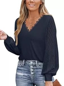 PEXIBROY Langarmblusen PEXIBROY Women's Elegante Blusen, Blusenshirt, Long Sleeve Lace Blusen & Tuniken with Lantern Sleeves, Trachtenbluse Damen