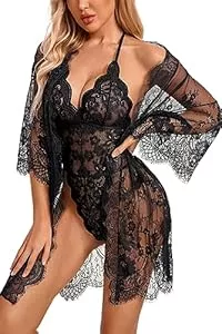 Avidlove Unterwäsche & Dessous Avidlove Damen Sexy Dessous Set 2 Stück Spitze Kimono Robe mit Spitze Teddy Dessous Body