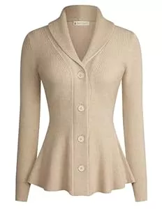 Belle Poque Strickjacken Belle Poque Damen Strickjacke Langarm Reverskragen Cardigan mit Rüschensaum Casual Strickmantel