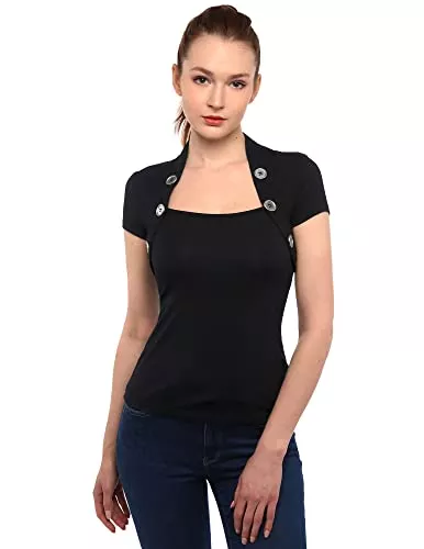 AmélieBoutik Kurzarmblusen AmélieBoutik Damen Bolero-Bluse mit Knopfverzierung, kurzärmelig
