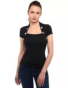 AmélieBoutik Kurzarmblusen AmélieBoutik Damen Bolero-Bluse mit Knopfverzierung, kurzärmelig