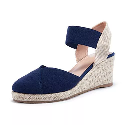 Nailyhome Sandalen & Slides Nailyhome Damen Espadrilles Keilsandalen Plateau geschlossener Zehenbereich elastischer Verschluss Mid Heel Sandalen