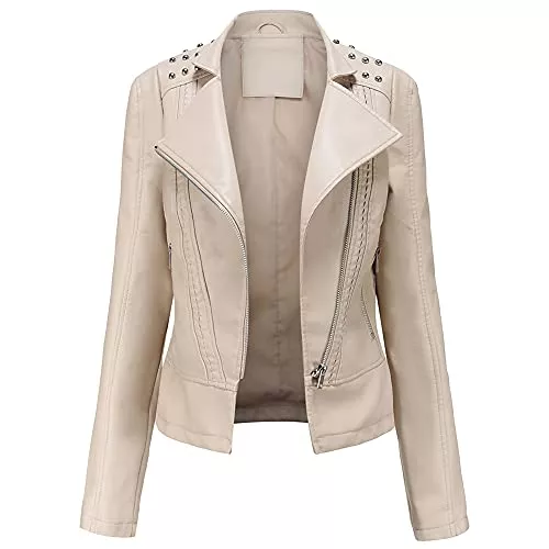 YFFUSHI Jacken YFFUSHI Damen Lederjacke Kurz Slim PU Leder Jacke Reverskragen Lange Ärmel Übergangsjacke Reißverschluss Biker Lässig