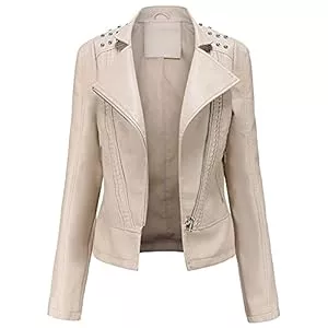 YFFUSHI Jacken YFFUSHI Damen Lederjacke Kurz Slim PU Leder Jacke Reverskragen Lange Ärmel Übergangsjacke Reißverschluss Biker Lässig