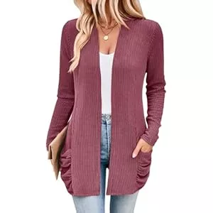 YUTILA Strickjacken YUTILA Damen Strickjacken Vorne Offen Langarm Gerippt Cardigan Gestrickt Elegant Lässig mit Taschen