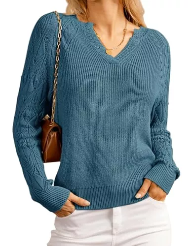 GRACE KARIN Pullover & Strickmode GRACE KARIN Pullover Damen V-Ausschnitt Elegant Strickpullover Langarm Herbst Winter Pulli