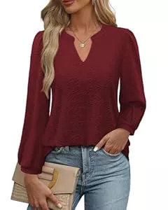 Cerrlop Langarmblusen Cerrlop Bluse Damen Elegant V-Ausschnitt Lochstickerei Top Locker Oberteile Langarm Longshirt Doppellagige Tunika