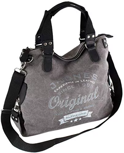 J JONES JENNIFER JONES Taschen & Rucksäcke Jennifer Jones - Große Damen Handtasche aus Canvas und Echtleder - Vintage Look - Casual Schultertasche - Umhängetasche