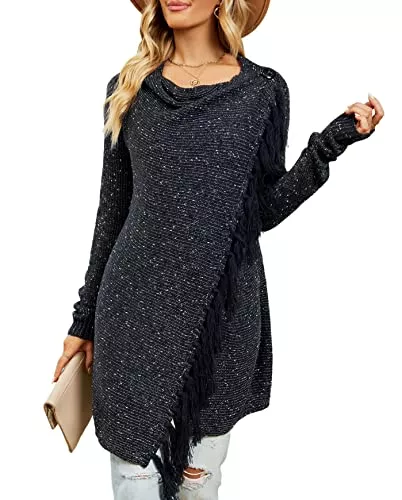 CEASIKERY Strickjacken CEASIKERY Damen-Poncho mit Fransen, Pullover, Lange Strickjacke, Strickpullover, Mantel