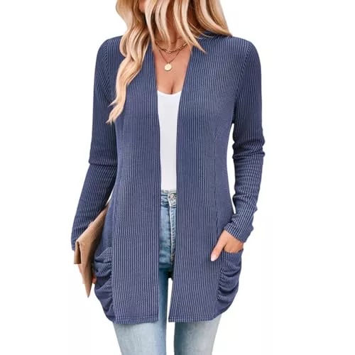 YUTILA Strickjacken YUTILA Damen Strickjacken Vorne Offen Langarm Gerippt Cardigan Gestrickt Elegant Lässig mit Taschen