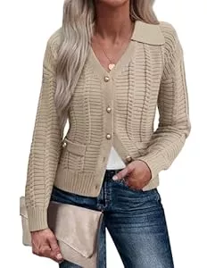 GRACE KARIN Strickjacken GRACE KARIN Damen Strickjacke Reverskragen V-Ausschnitt Langarm Herbst Klobiger Elastischer Lässiges Büro Knopfpullover