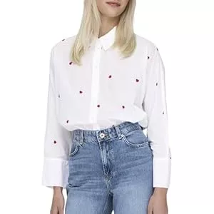 ONLY Hemdblusen ONLY Damen Onlnew Lina Grace Emb Shirt Wvn Bluse, Bright White/Aop:heart, M EU