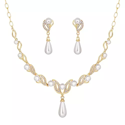 2022 Schmuck 2022 Kristall-verkrustete Perlen-Halsketten-Ohrring-Schmuck-Set Schmuck Kinder