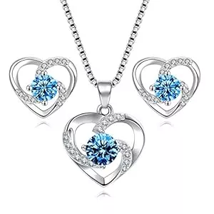 EVERU Schmuck EVERU Damen Herz Schmuckset aus 925 Sterling Silber Herz Kette und Ohrringe Set mit Weiß Zirkonia Stein bestehend aus Herz Anhänger, Ohrstecker und 45 cm Damen Halskette