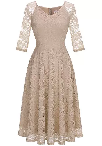 Dressystar Cocktail Dressystar Damen Elegant Spitzenkleid V-Ausschnitt Cocktailkleid Hochzeit Midi Abendkleider