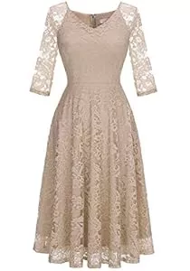 Dressystar Cocktail Dressystar Damen Elegant Spitzenkleid V-Ausschnitt Cocktailkleid Hochzeit Midi Abendkleider