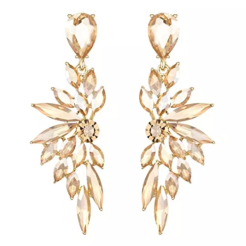 Clearine Schmuck Clearine Ohrringe Hochzeit Braut Kristall Teardrop Marquise Cluster Bling Hängend Ohrstecker für Damen Champagner Gold-Ton