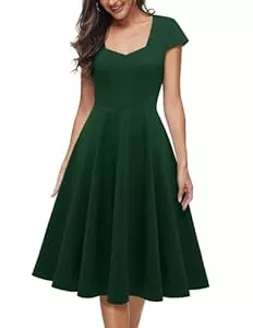 Berylove Cocktail Berylove Cocktailkleid Damen Elegant Vintage Kleid Rockabilly Kleider Herzausschnitt Midi Abendkleid