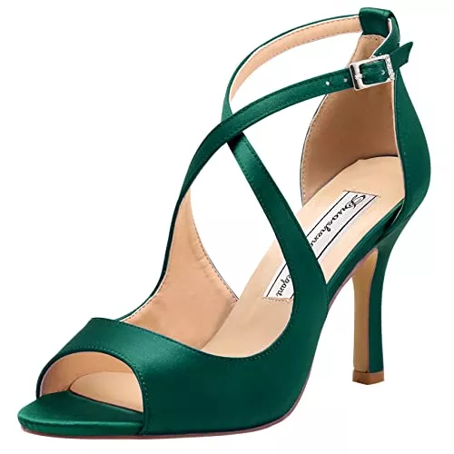 Duosheng &amp; Elegant High Heels Duosheng &amp; Elegant HP1820 High Heel Pumps Kreuz Riemchen Schnalle Peep Zehen Satin Abendschuhe Partei Hochzeitsschuhe Brautschuhe Sandalen