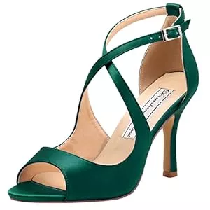 Duosheng & Elegant High Heels Duosheng & Elegant HP1820 High Heel Pumps Kreuz Riemchen Schnalle Peep Zehen Satin Abendschuhe Partei Hochzeitsschuhe Brautschuhe Sandalen