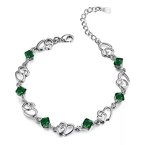 findout Schmuck findout Baobei Double Heart Silber Armbänder für Frauen Weißgold plattiert Silber Zirkonia Weiß Rot Blau Lila Herzform Kristall Armbänder Geschenk für Schmuck für Frauen Mädchen