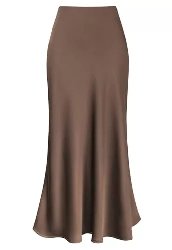 Genfien Röcke Genfien Röcke Damen Midi-Länge Elegant Röck Hohe Taille Damen Satin Röcke Mit Reißverschluss Midirock Versteckter Gummizug in der Taille Einfarbig