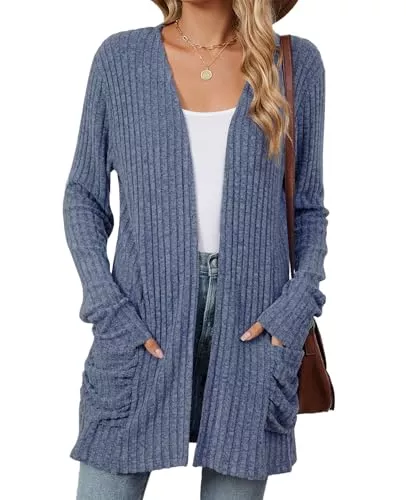 MYCOLORBLUE Strickjacken MYCOLORBLUE Strickjacken für Damen Elegant Cardigan Gestrickt Stretch Langarm Strickcardigan Tops mit Taschen