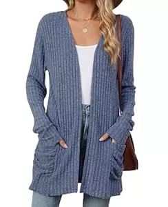 MYCOLORBLUE Strickjacken MYCOLORBLUE Strickjacken für Damen Elegant Cardigan Gestrickt Stretch Langarm Strickcardigan Tops mit Taschen